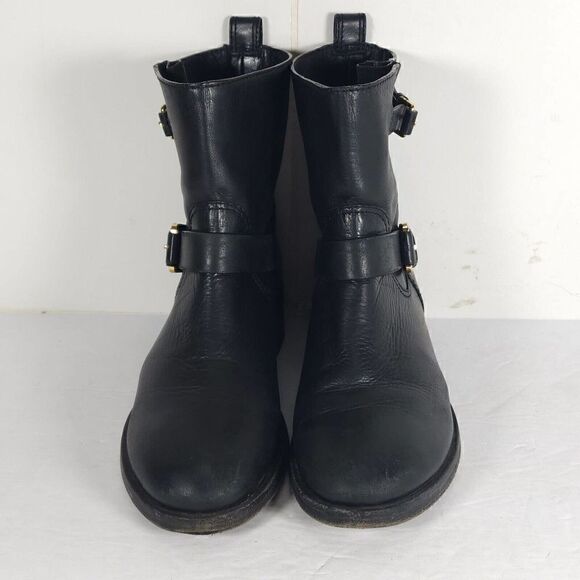 Tory Burch Women’s Bennie US 7M Black Leather Buckled Ankle Biker Riding Boots - Picture 4 of 13